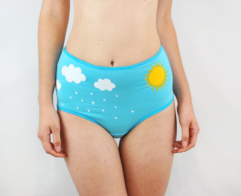 Rainbow panties with clouds, rain and sun. Unique knickers Cute lingerie for LGBTQ image 4