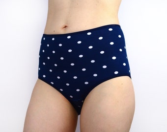 Navy Blue Slipje met witte polka stippen High Rise Lingerie