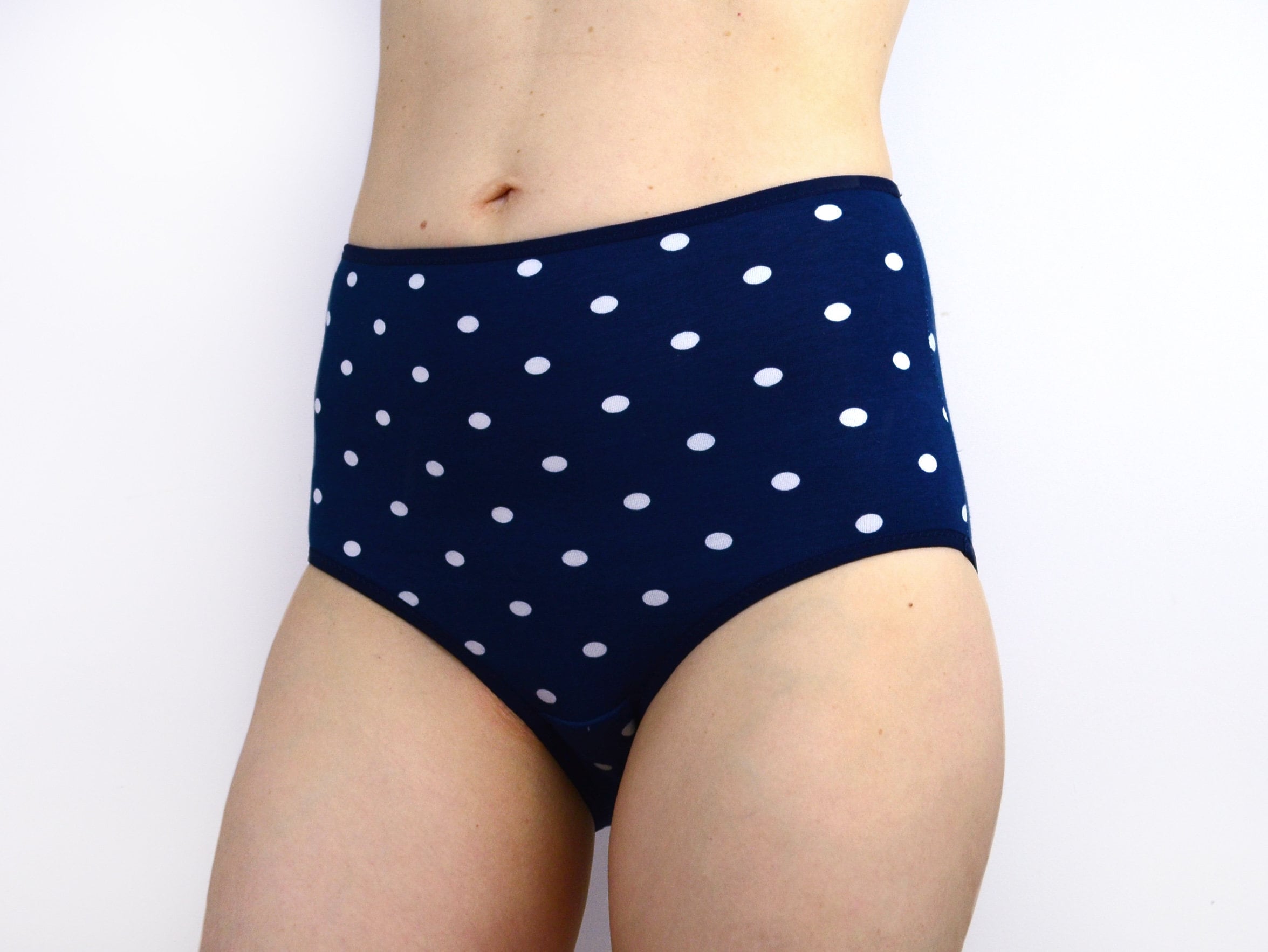 Navy Blue Panties With White Polka Dots High Rise Lingerie Etsy