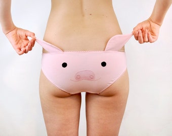 Panties with a Pink Pig Face and Ears Womens Lingerie Underwear Knickers