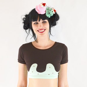Ice cream Crop top with mint choc chip ice cream and chocolate sauce applique image 1