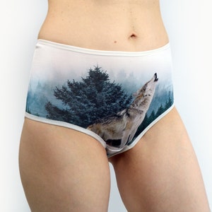 Panties with a Wolf in the Forest Landscape Lingerie Underwear image 2