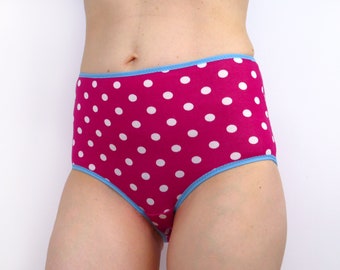 High Waist Panties in Magenta pink with White Polka Dots Lingerie Underwear