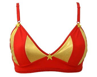 Soutien-gorge lingerie rouge et or pour femme super héros