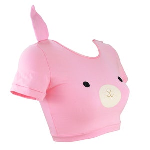 PInk Bunny Crop Top T Shirt with Ears image 3