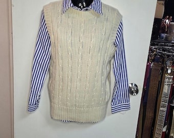 Vintage 1970s Sears Mens Store offwhite Cable Knit Sweater Vest