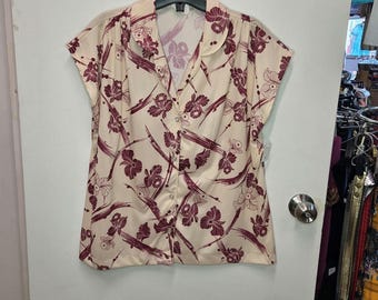 Vintage 70s New With Tags plus size floral top blouse