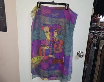 Vintage Picasso abstract very large silk scarf.
