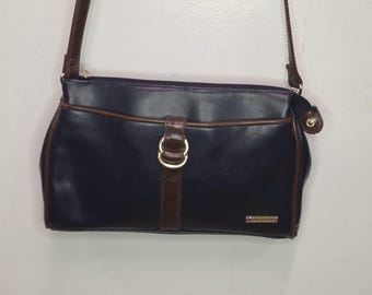 Vintage 80s Liz Claiborne navy blue crossbody leather purse