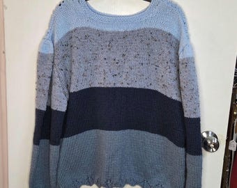 Hand knitted sweater slouchy colorblock speckled blue. Looks unworn.