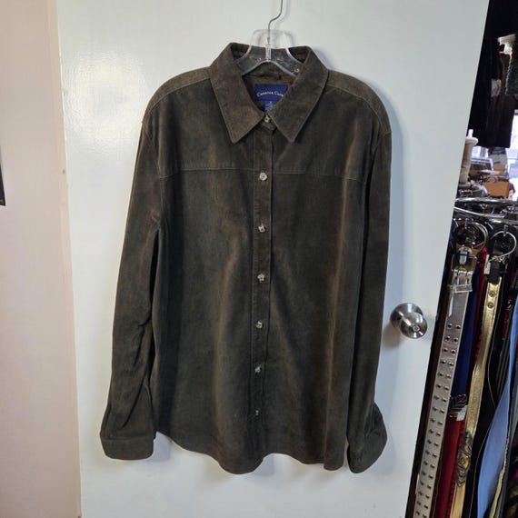 Vintage 90s suede leather shacket Charter Club button-down