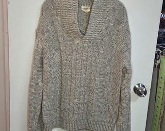 Vintage 70s "4 Wheel Drive" cowl-neck gray maried yarn knit sweater.