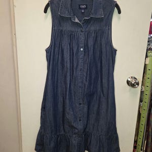 chaps denim dress Chaps Denim Shirt Dress Womens L Dark Wash Long Sleeve Western Chambray Midi