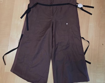 Vintage Sonia Rykiel Wide Leg Culotte Pants Brown Cotton Cupro Blend FR 38 | 90s Y2K Utility Crop Trousers Made in France Capris Dark Academ