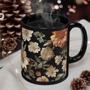 Floral Black Coffee Mug