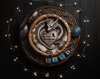Dragon Pregnancy Announcement: Silver Dragon, Customizable Plaque (7x5 Printable)