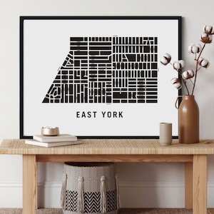 Carte d’East York V2 | | d’impression d’art de quartier moderne | de cadeaux de ménage | d’art cartographique de Toronto | de carte de rue personnalisée Carte personnalisée