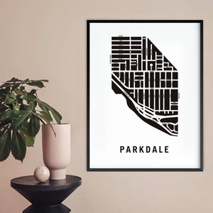Mapa de Parkdale | Impressão moderno da arte da vizinhança | Presente de inauguração de casa em Toronto | Arte do mapa da cidade de Toronto | Mapa de ruas personalizado | Mapa personalizado