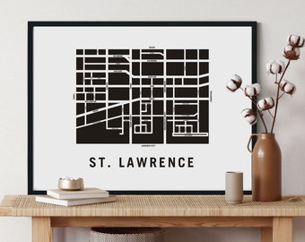 Impresión del mapa del vecindario de St. Lawrence / Cartel del mapa de la ciudad de Toronto / Mapa personalizado de la calle / Ideas de regalos para nuevos propietarios de viviendas