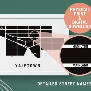 Yaletown (mit Straßennamen) | Moderne Stadtplan | Digitaler Download | Vancouver Karte | Personalisiertes Poster