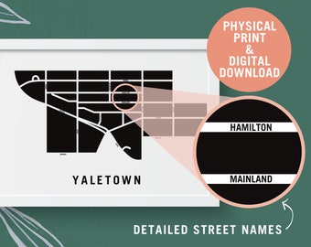 Yaletown (with street names) | Modern Neighbourhood Map Print | Digital Download | Vancouver Map | Custom Personalized Poster