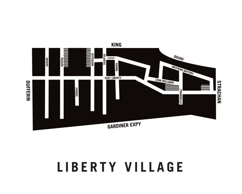 Liberty Village with street names Modern Neighbourhood Map Etsy