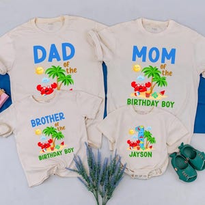 Beach Birthday Matching Family Shirts, Crab and Beach Ball Clothes, Summer Beach Party Outfit, Personalized Gift for 1st Birthday Boy