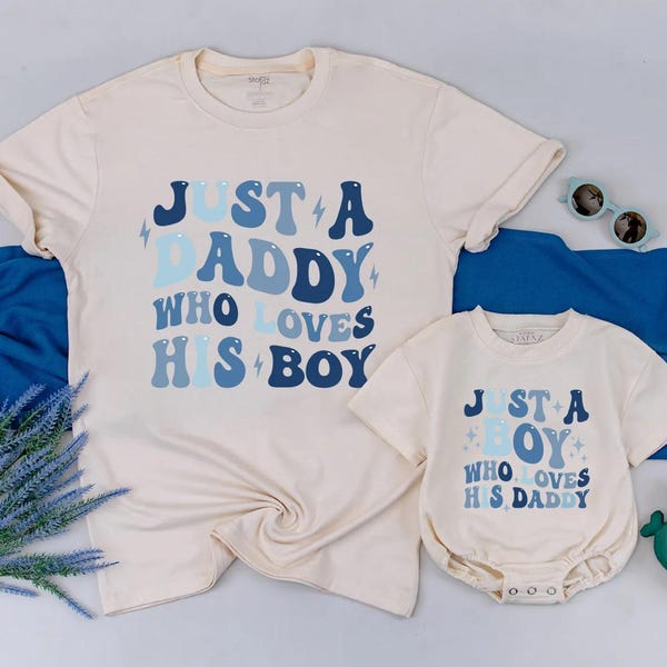 Custom Father and Son Matching Outfit, Daddy Who Loves His Boy Shirt Set, Dad and Baby Romper, Personalized Father's Day Gift