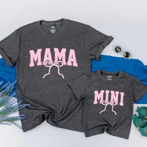 Mama and Mini Matching Summer Shirts – Pearl Bow Mommy and Me Outfits – Cute Pink Mom and Daughter Vacation Tees