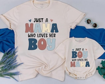 Mother’s Day Mama and Baby Boy Matching Outfit, Just a Boy Who Loves His Mama Bodysuit, Mommy and Me Gift for New Mom