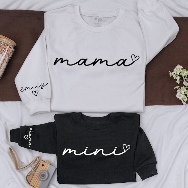 Personalized Mama And Mini Sweatshirt, Mom And Baby Matching Family Shirt, Daughter Kid Sweatshirt, Christmas OutFit,Baby Girl Romper Gift