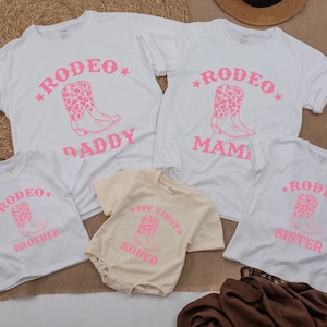 Western First Birthday Party Shirts for Family My First Rodeo T-Shirt Cowgirls 1st Birthday Outfit Cowboy Themed TShirts Rodeo Mama Tee