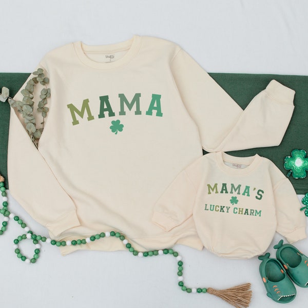 Mama And Mama's Lucky Charm Sweatshirt, Mama and Mini Outfit, St Patricks Day Sweatshirt, Mommy Me St.Patricks Shirt, Baby Girl Romper Gift