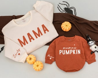 Mama and Mama's Pumpkin Sweatshirt, Mommy and Me Outfit, Baby Girl Romper, Family Matching, Kids Fall Shirt, Mama and Mini, Baby Shower Gift