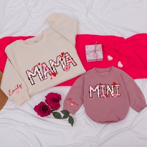 Personalized Mama And Mini Valentine Sweatshirt, Mom And Baby Matching Valentine Shirt, Daughter Kid , Newborn OutFit, Baby Girl Romper Gift