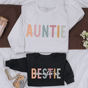 Personalized Auntie And Aunties Bestie Sweatshirt, Matching Family Shirt, Cute Xmas Kid Sweatshirt, Baby Romper Gift, Niece Kid Sweatshirt