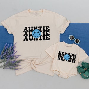 Personalized Auntie And Niece Shirt, Auntie&#39;s Bestie Shirt, Auntie and Nephew Shirt, Gift for Aunt, Gift For Nephew, Neutral Boho Retro Tee