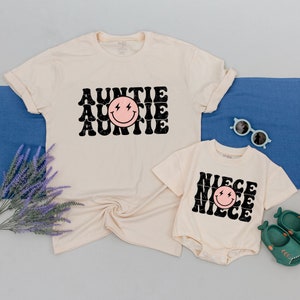 Personalized Auntie And Niece Shirt, Auntie&#39;s Bestie Shirt, Auntie and Nephew Shirt, Gift for Aunt, Gift for Niece, Neutral Boho Retro Tee