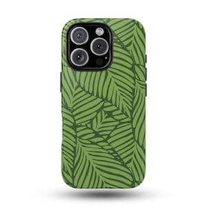 Green Jungle Leaves Phone Case for iPhone 16 Case, iPhone 15 14 13 12 11 XR XS 8, All iPhone Models Tough Case Tropical Palm Trees Pro case