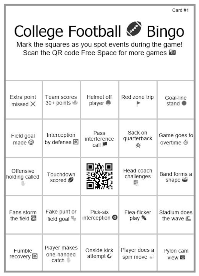 College Football Bingo Watch Party Bingo College Football Games