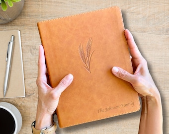 Personalized KJV Notetaking Single Column Large Print Red Letter Journaling Bible | Custom Engraved Name | Brown LeatherTouch | Reading Plan