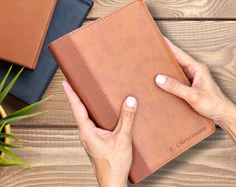 Personalized NIV Bible | Custom Engraved Name | Large Print | Brown or Black Leathersoft | Lay-Flat | Thumb Index | Comfort Print