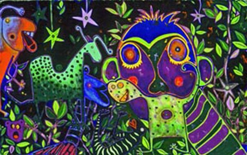 ABSTRACT Art Print 19x 12.5 Green Purple image 0