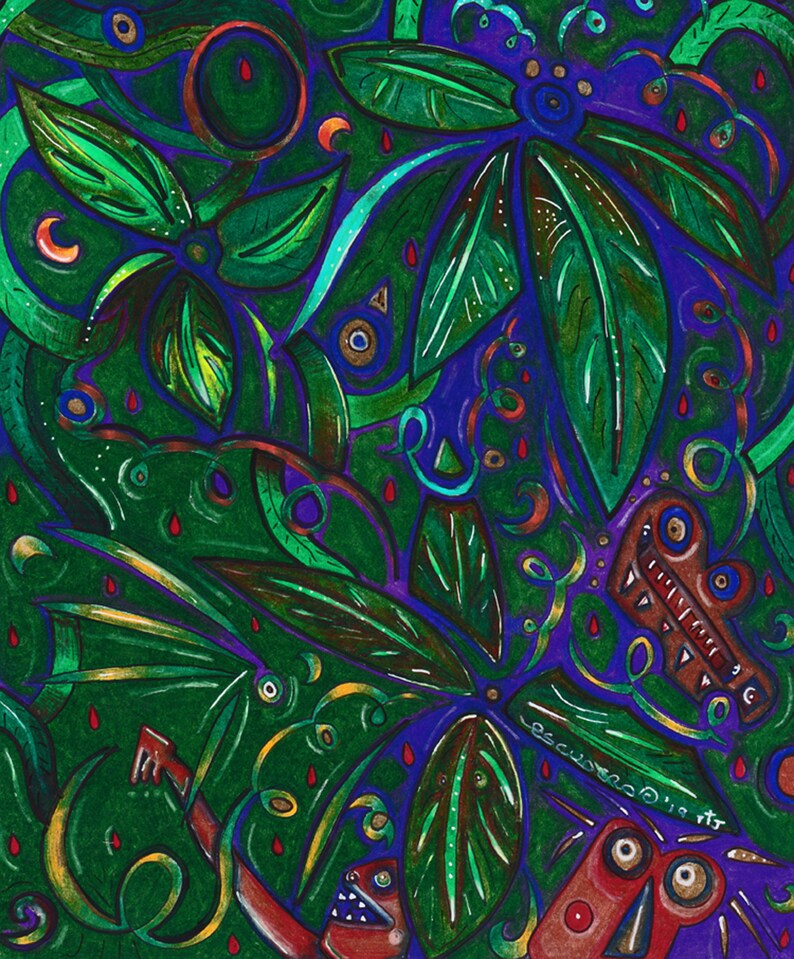 ORIGINAL Drawing 8x 10 Green Purple Contemporary image 0