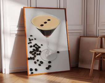 espresso martini, cocktail poster, bar cart wall art print, trendy kitchen print, cocktail bar cart print, , Espresso martini cocktail print