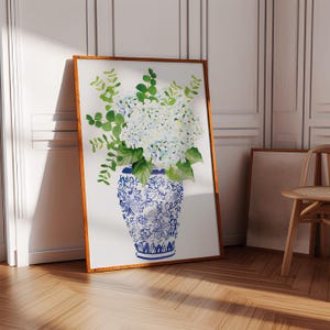 Hydrangea, Giner wall art, Ginger jar art, chinoiserie print, Blue and white vase, Hydrangea print, Home decor, Chinoiserie, Wall art