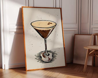 espresso martini, cocktail poster, bar cart wall art print, trendy kitchen print, cocktail bar cart print, , Espresso martini cocktail print