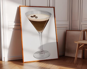 cocktail poster, espresso martini cocktail print, bar cart wall art print, trendy kitchen print, cocktail bar cart print, espresso martini