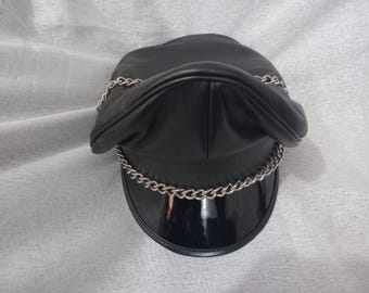 La mejor gorra Muir de cuero auténtico suave con visera y cadena, oficial de gorra de motociclista