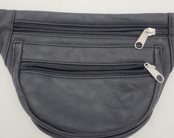 Vintage Black Faux Leather Belt Waist Bag Fanny Pack Pockets Adjustable